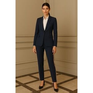 Akris Navy Italian Wool Blend Trousers With Pink‎ Side Stripe Women's US 10